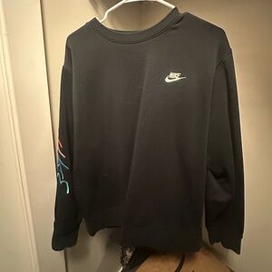 Nike Men's Black Crewneck Sweater with Colorful Sleeve